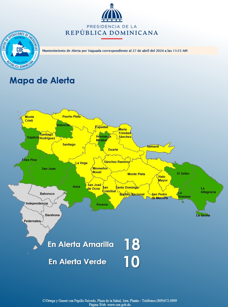 COE coloca 28 provincias en alerta por vaguada afecta el país