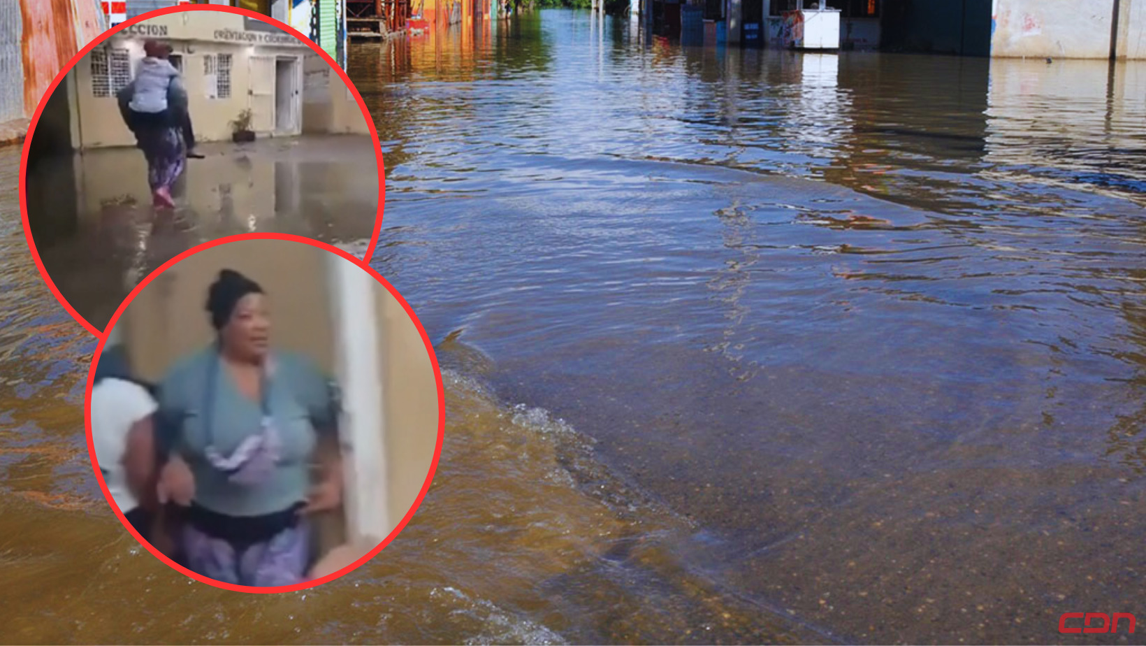 Conserje carga maestras en escuela inundada en Cotuí