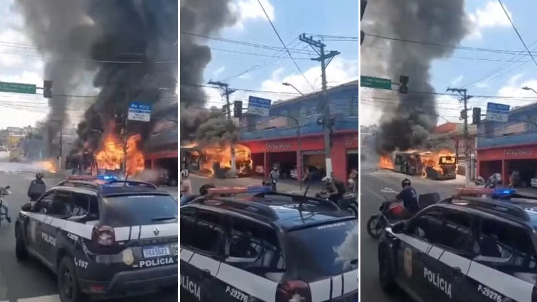 Un autobús se incendia y choca contra un poste eléctrico en Brasil