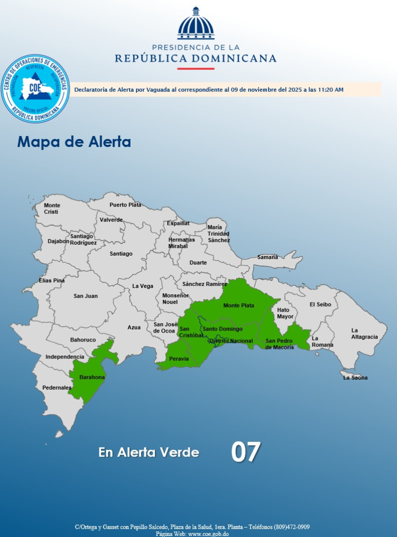 El COE coloca al Gran Santo Domingo y otras 5 provincias en alerta verde por vaguada