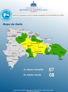 El COE coloca 06 provincias en alerta amarilla y el Distrito Nacional y mantiene 08 alerta verde