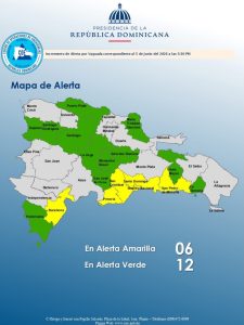 COE eleva a seis las provincias en alerta amarilla y mantiene 12 en alerta verde por incidencia de vaguada