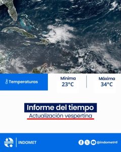 Indomet advierte sobre aguaceros intensos, tormentas eléctricas y posibles granizadas por vaguada y onda tropical