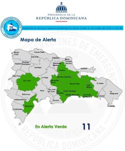COE amplía alerta verde a 10 provincias y el Distrito Nacional por aguaceros, tronadas y ráfagas de viento