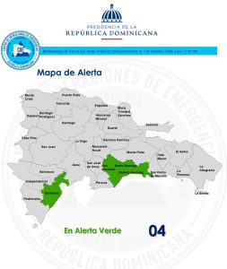 COE coloca cuatro demarcaciones en alerta verde por lluvias asociadas a onda tropical y vaguada