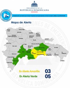 COE coloca tres demarcaciones en alerta amarilla y cinco en verde por lluvias