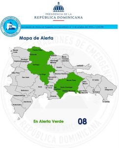 COE amplía a ocho las provincias y el Distrito Nacional en alerta verde por lluvias