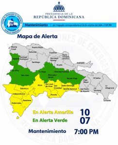 Azua continúa en alerta amarilla; COE recomienda a las personas abstenerse de cruzar ríos, arroyos y cañadas